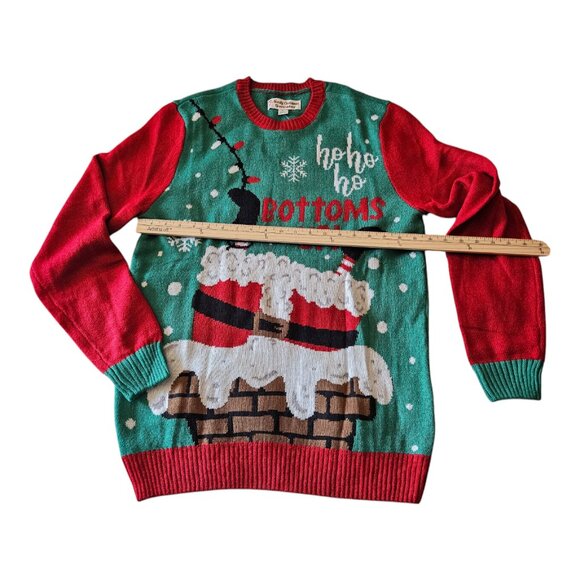 Novelty Ugly Christmas Sweater Crewneck Sz L - NWOT - Bottoms Up Santa Funny - Picture 7 of 7